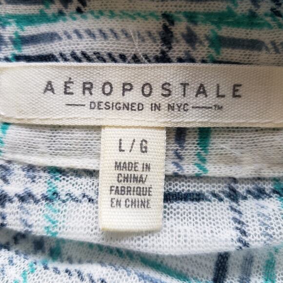 Aeropostale Striped Plaid Button Down Collared Top - Picture 9 of 11